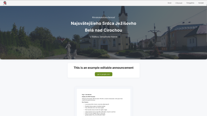 Church website homepage showing main navigation and hero section