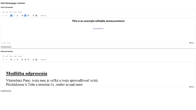 Homepage management using TinyMCE