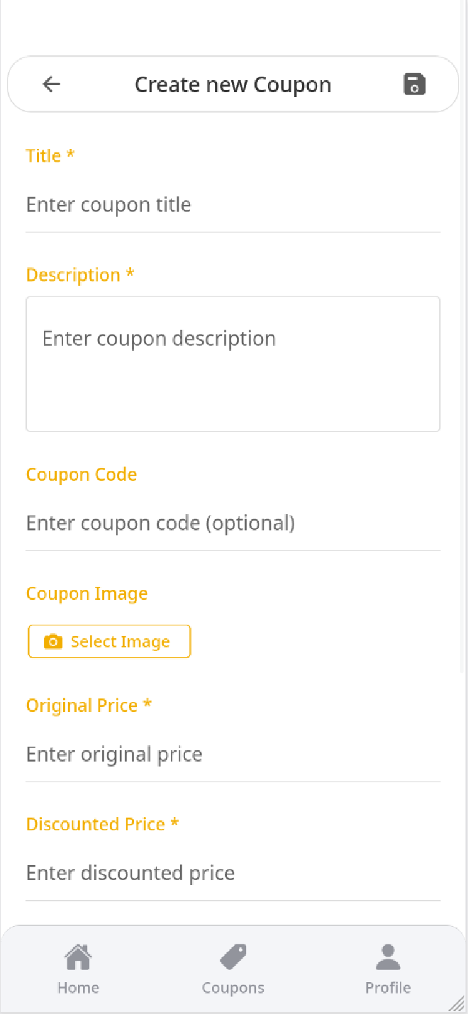 Coupon Creation Menu